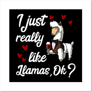 I Just Really Like Llamas Cute Alpaca Wine Party Posters and Art